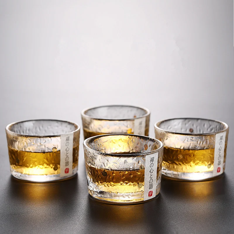 

Gold Glass Tea Bowl Cup With Glod Rim Japanese Style Hand Hammer Accessories