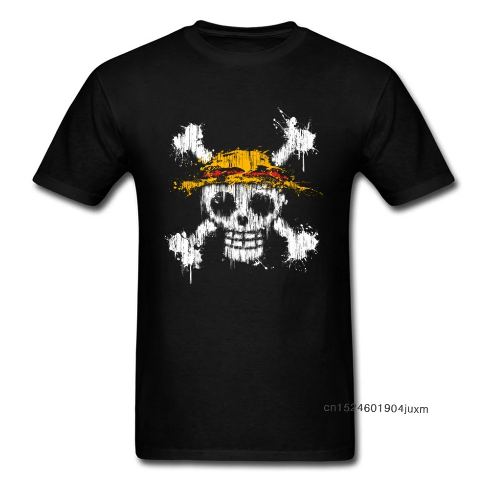 

Luffy T-shirt Men Japan Anime Tshirt One Piece Skull Tops Tees Print T Shirts Summer/Autumn Vintage Logo Design Clothes Black