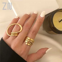 zn 2021 new cool hollow out geometry irregular distortion multilayer cross twist metal ring for women girls fashion jewelry gift
