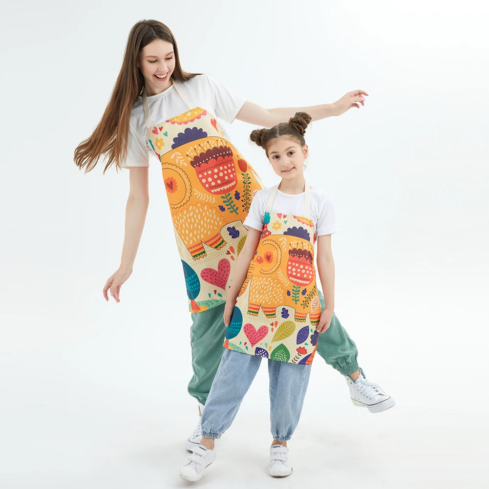 

Cartoon Parent-Child Apron Cute Elephant Printed Kitchen Apron Linen Aprons For Men Women Sleeveless Chef's Apron Cleaning Tools