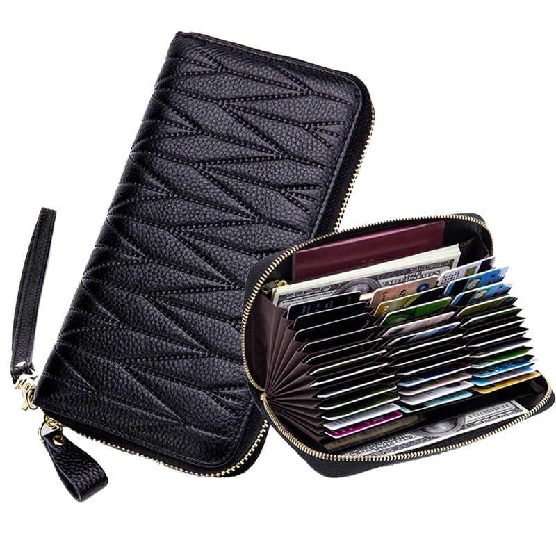 

RFID Wallet for Women Genuine Leather Female Travel Purse Zipper Women's Wallet 36 Card Holder