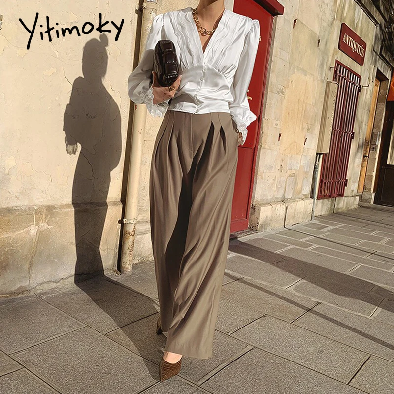 

Yitimoky Blouse Women Tops Clothing Solid Office Lady 2021 Spring Fashion Vintage Shirts Party Black Lace Flare Sleeve V-Neck