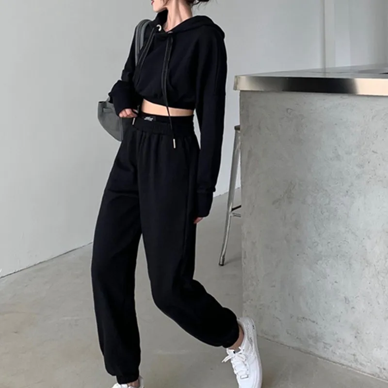 

KUSAHIKI Causal Sweatpants Women 2021 New Stretch High Waist Women Trousers Korean Fashion Solid Harem Long Pants 6E654