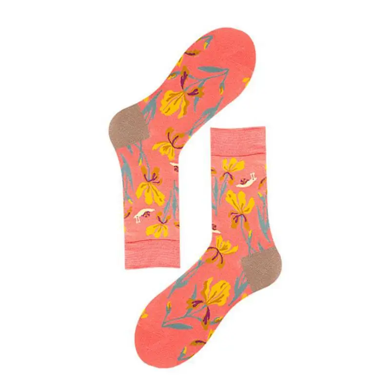 Женские носки средней длины цветные Веселые женские с цветами травой