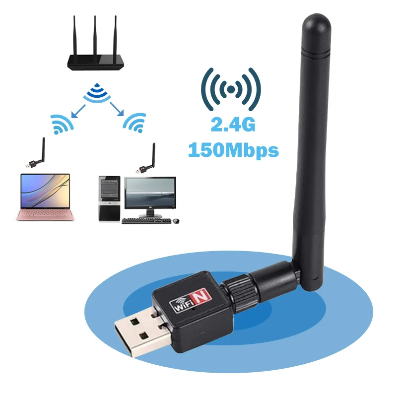 Usb wifi адаптер ethernet lan беспроводной 802.11n ноутбук ключ карта antena adaptador 2 4g wi fi приемник