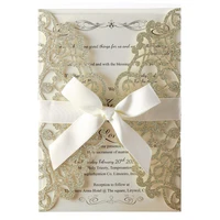 50pcs glitter laser cut wedding invitations cards with bowknot for engagement bridal shower birthday cardscustomizable