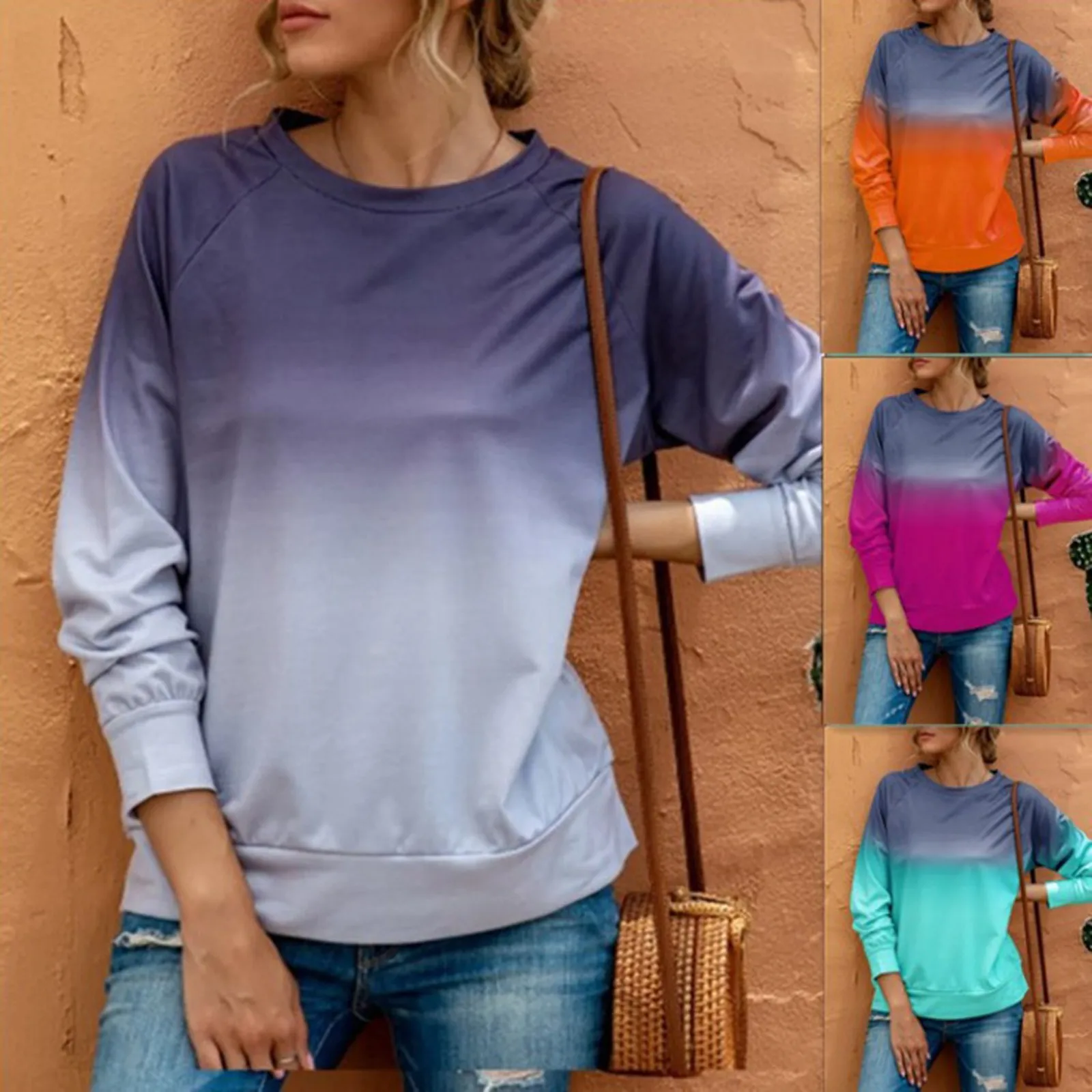 

2021 Women New Fashion Gradient Color Ladies Casual Loose Thin Fashion And Comfortable Blouse Tops Women Hooded Sweatshirts#Q
