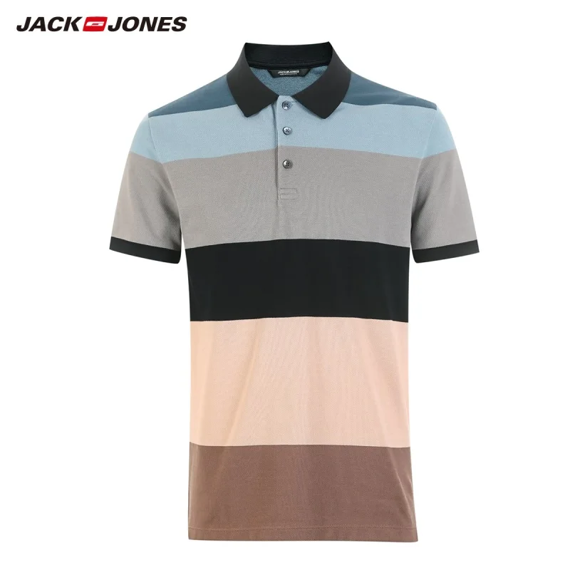 Мужская дышащая полосатая рубашка поло JackJones из 100% хлопка с отложным воротником и
