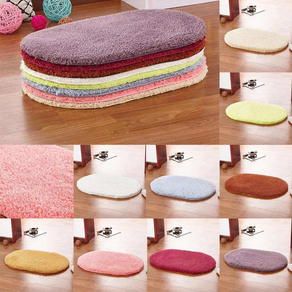 

Oval Fluffy Carpet Cashmere Bath Bathroom Bedroom Floor Mat Shower Rug Non-Slip Home Decor Rugs Floor Mat