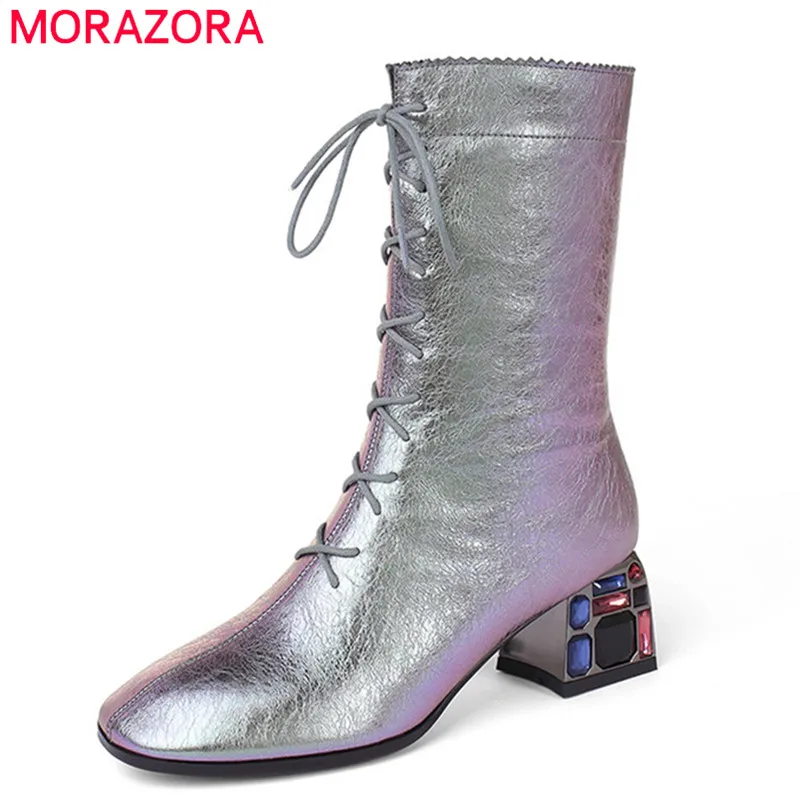 Женские ботильоны из натуральной кожи MORAZORA черные вечерние на молнии с