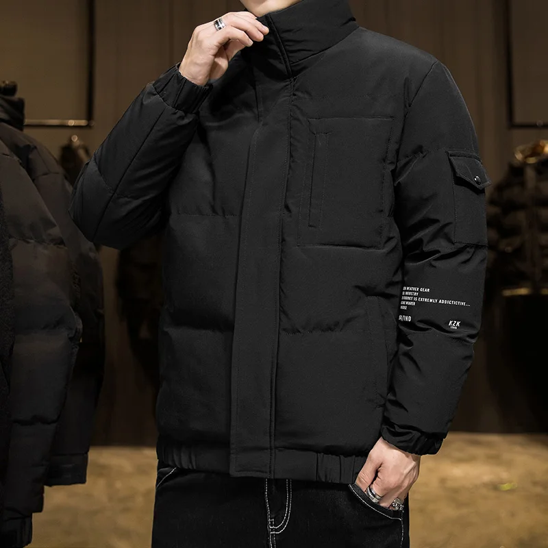 Autumn Winter Casual Men's Thick Warm Parkas Outwear Solid Color Cotton-Padded Jacket Stand-Up Collar Coat Plus Size Top Clothes