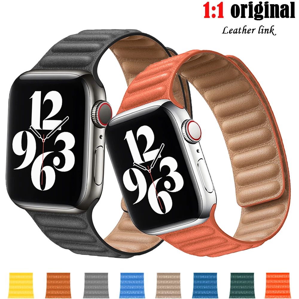 

Leather Link strap For Apple watch band 44mm 40mm 38m/42mm watchabnd 1:1 original Magnetic Loop bracelet iWatch seire 5 4 3 6 SE