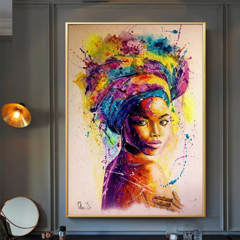 

Colorful African Women Canvas Poster Abstract Girl Portrait Canvas Paintings Wall Art Prints Painting for Living Room Decor