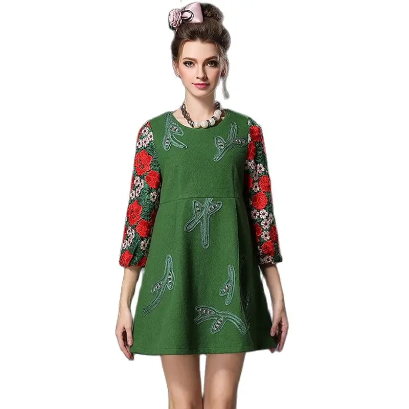 Женское шерстяное платье с вышивкой повседневное ажурное большого размера 4XL 5XL