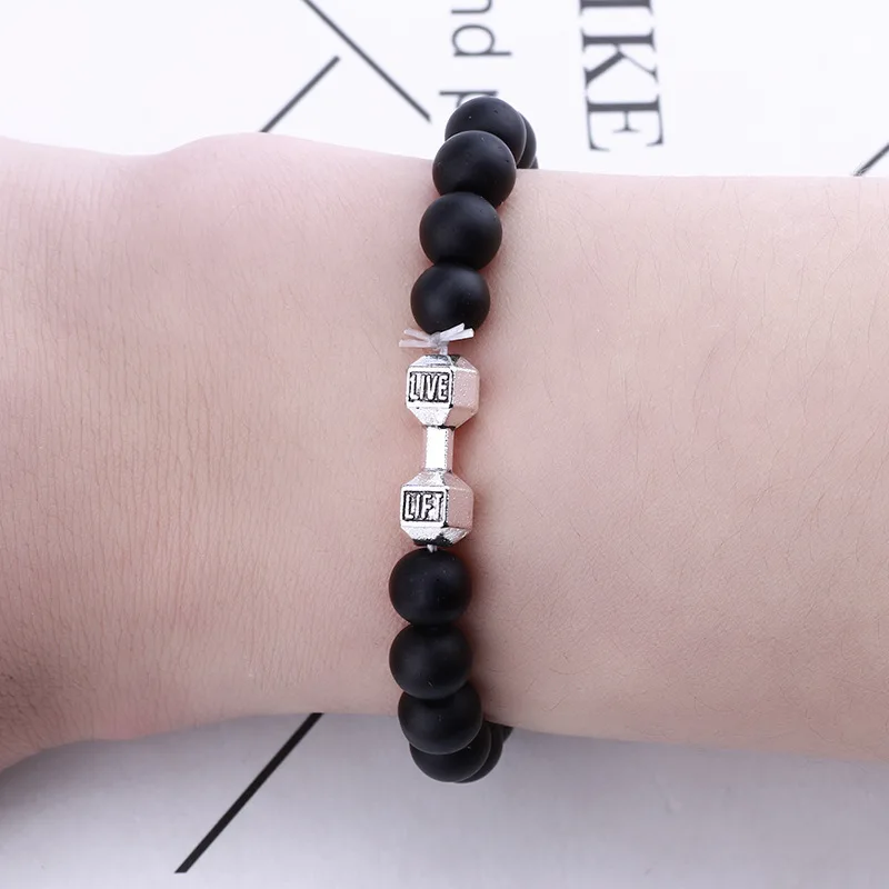 

2020 New Shao Zi Stretch Black Matte Beaded Dumbbell Bracelet Explosive Bracelets Couple Gifts Car Accessories