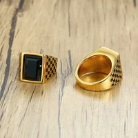 popular bohemian crystal inlaid ring mens ring fashion metal gold plated black lattice pattern ring accessories party jewelry