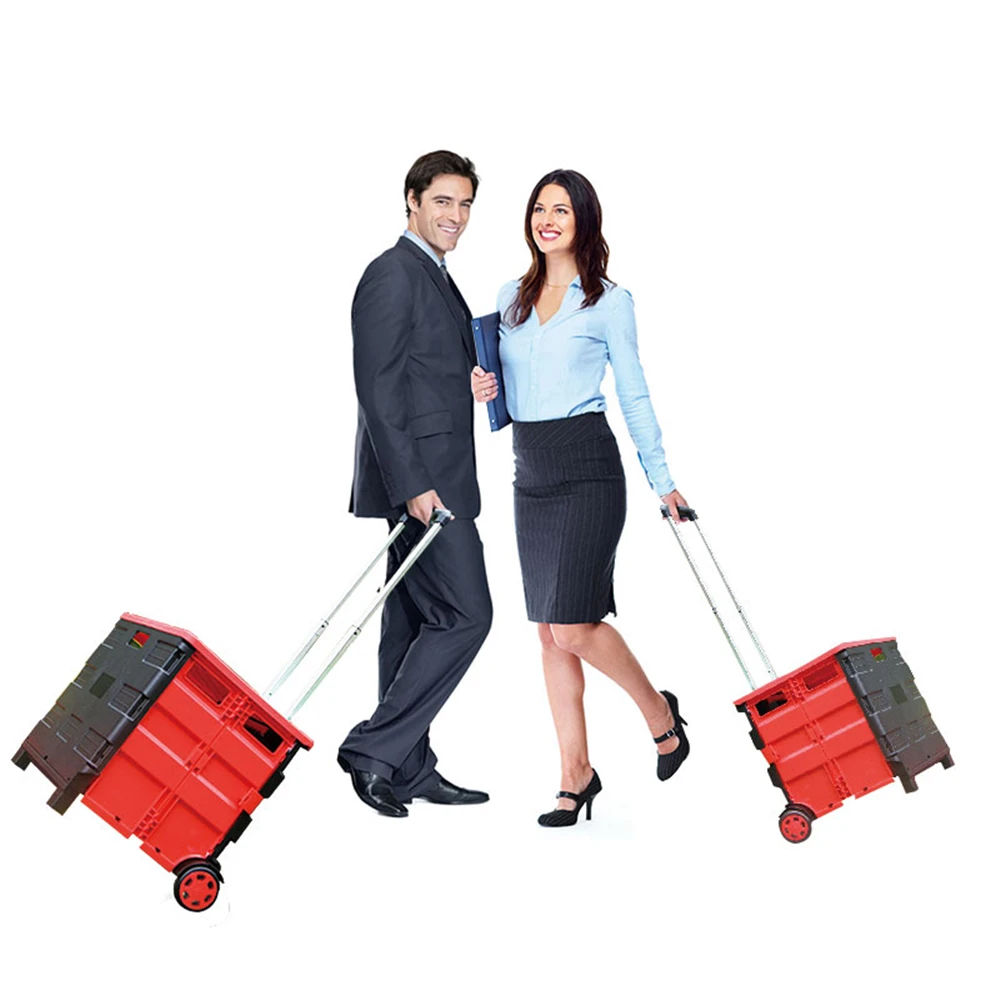 

LISM Foldable Utility Cart Folding Portable Rolling Crate Handcart with Durable Plastic Collapsible Handle for Travel Shopping