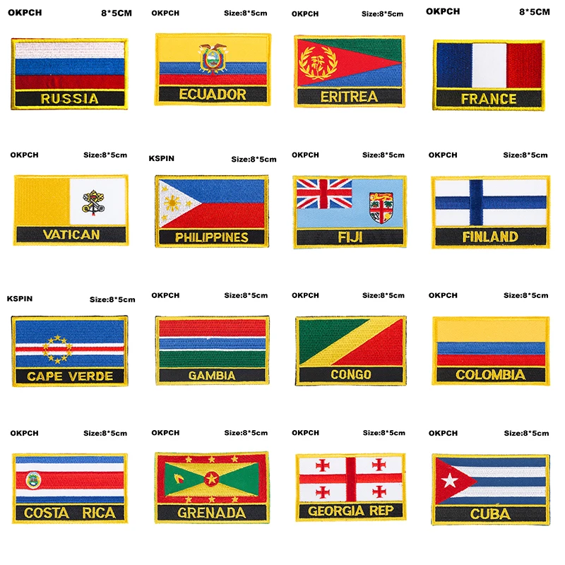 National Flag Embroidery Patch Badge Czech Rep. Zimbabwe Cameroon Qatar Comoros Ivory Coast Kuwait Croatia Kenya |