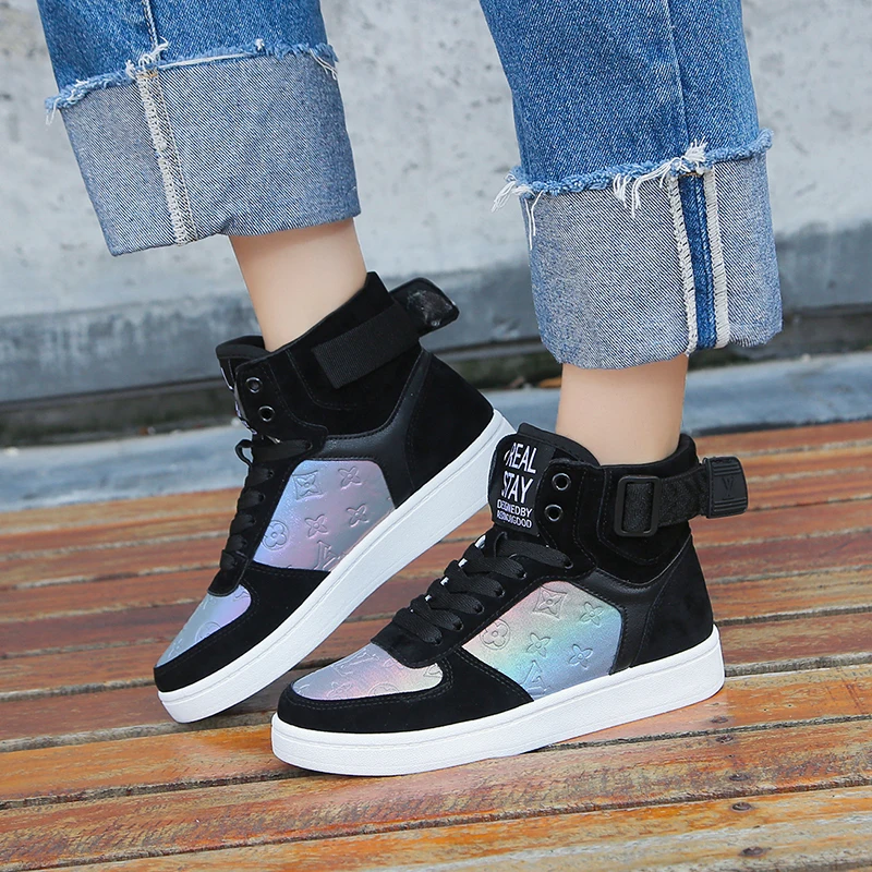 Женские высокие кроссовки из натуральной кожи модные для скейтборда женская