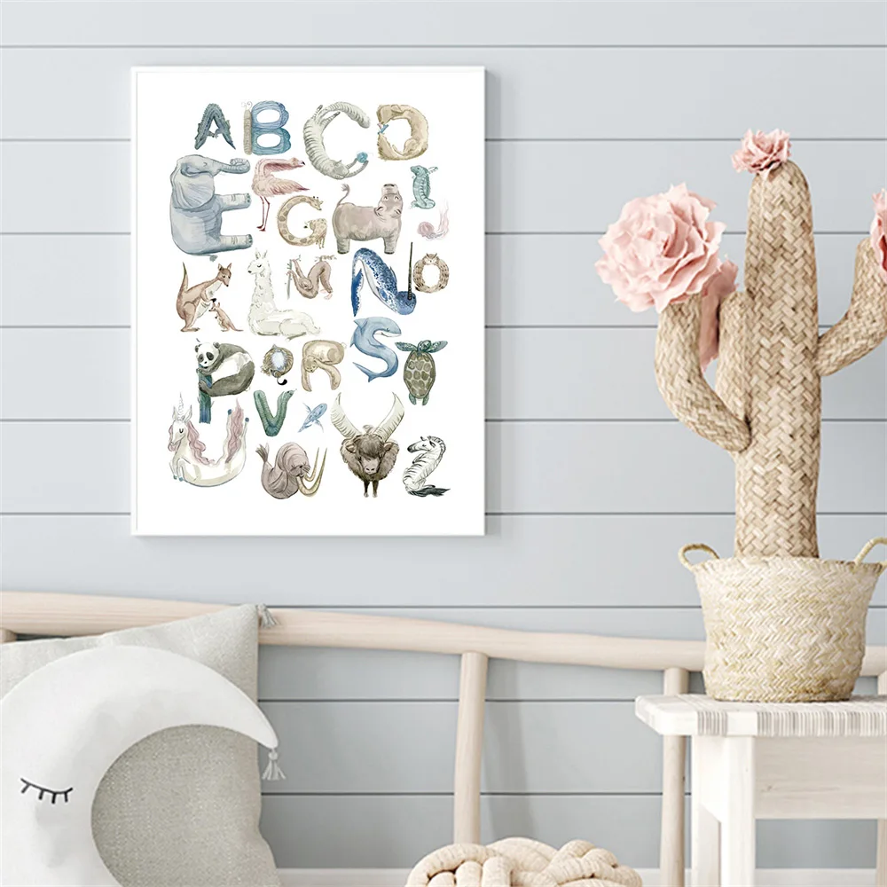

Abstract ABC Alphabet Poster Lephant Unicorn Kangaroo Panda Art Print Animal Wall Art Canvas Painting Nordic Baby Kid Room Decor