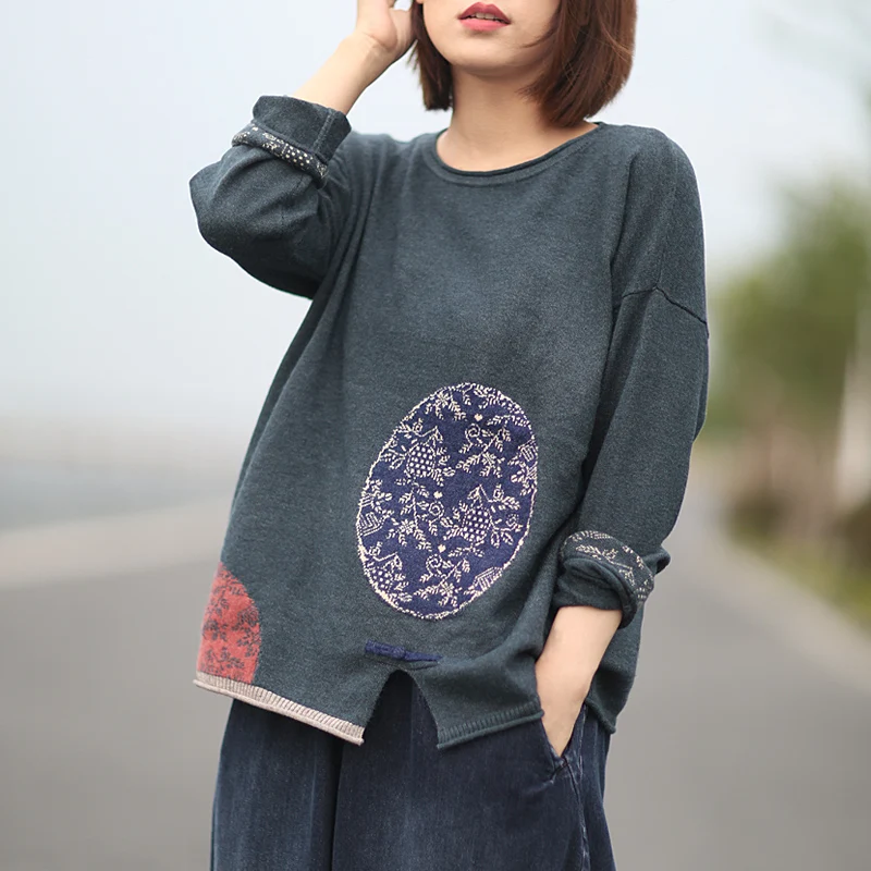 Новинка 2019 винтажный пуловер с аппликацией свитера для женщин осенняя одежда