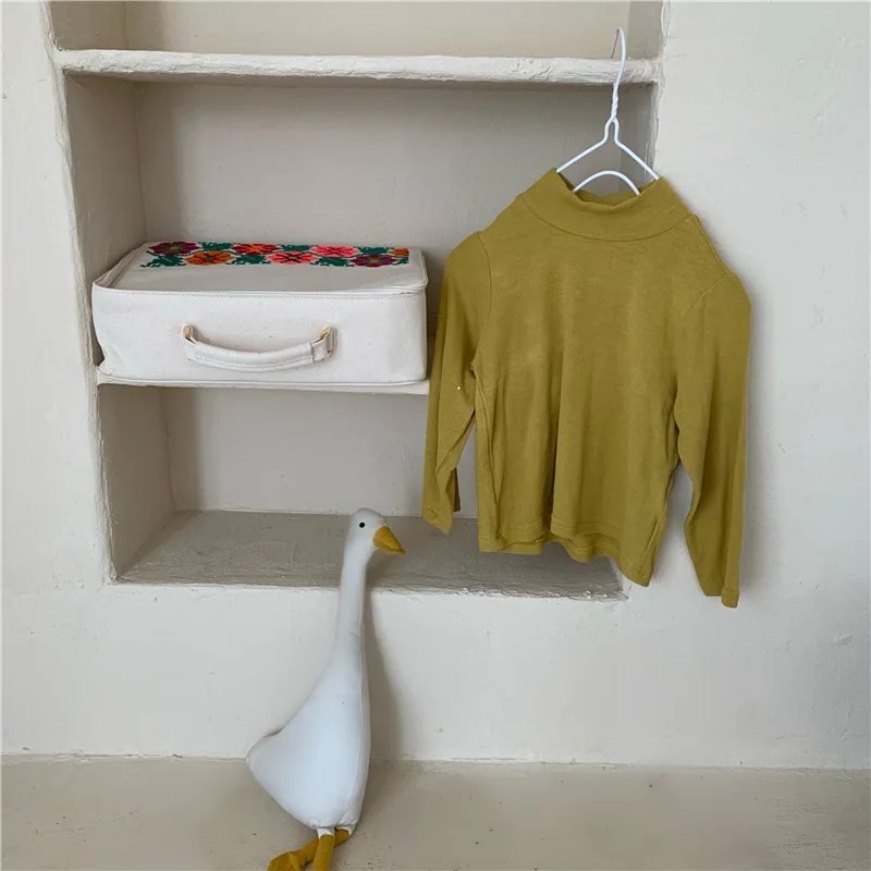 

Boys' Girls' Korean Loose Solid Color Base T Shirt 2021 Autumn Children's Wear Baby Long Sleeve Top