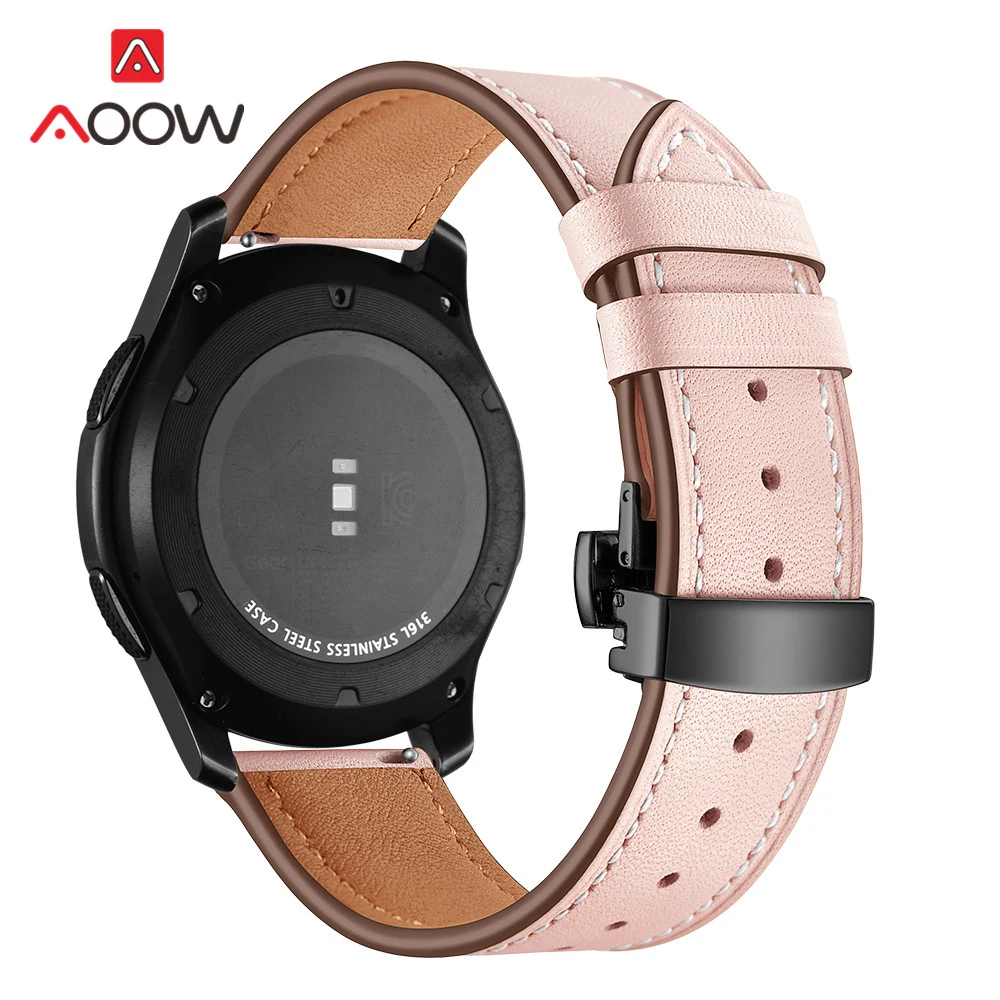 20 мм 22 мм ремешок из натуральной кожи для samsung Galaxy Watch Active 42 мм 46 мм Бабочка Пряжка браслет ремешок аксессуары