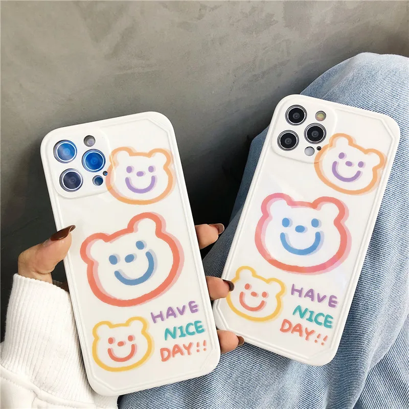 

Luxury color bear lens protective soft Phone case for iphone 12 Pro 11 Pro Max MiNi 7 8 Plus X XS XR SE 2020 candy cover