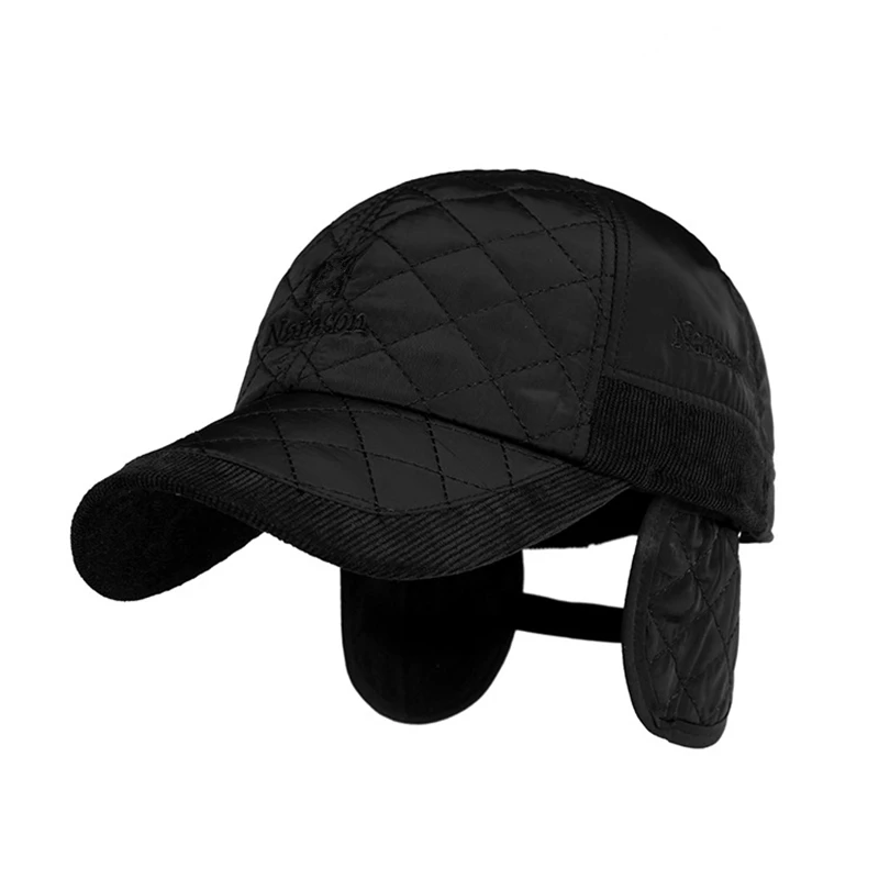 Warm Winter Baseball Cap Men Black Solid Bone Baseball Mens Winter Hats