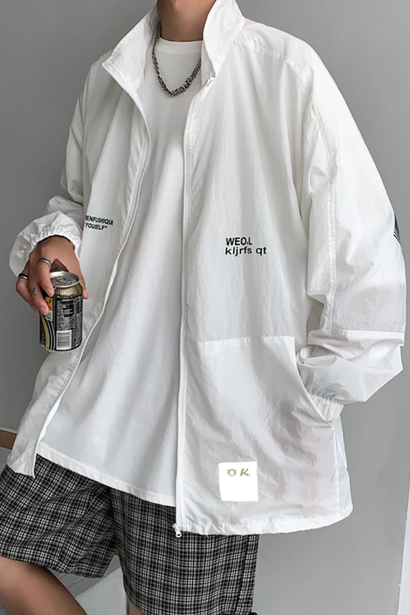 

Summer Hong Kong Style Stand Collar Loose Jacket Fashion Brand Thin Letter Print Jacket