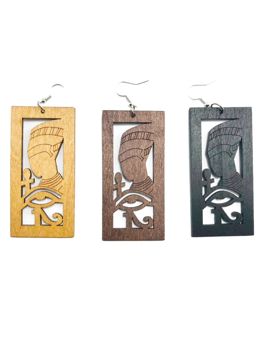 Новинка 5 пар деревянные серьги капельки с лазерной резкой королева Nefertiti