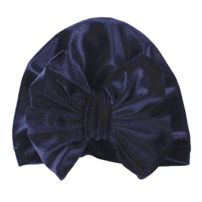 style 2 navy blue Детские хлопковые шапки с большим бантом для девочек, головной убор в индийском стиле, осенняя Шапка-бини - Цвет: style 2 navy blue