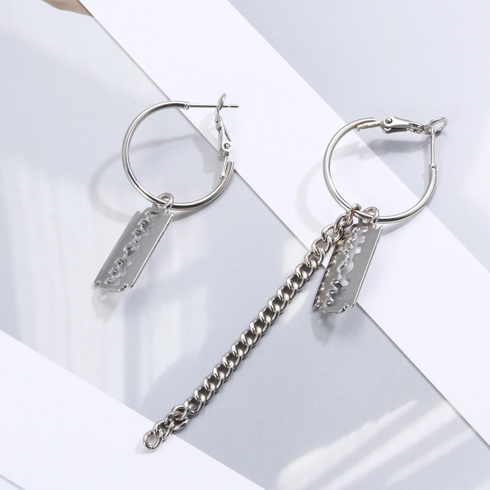 Punk Earrings Long Tassel Stainless Steel Ear Stud Geometry Chain Irregular Hoop Dangle Women Jewelry Men Boys | Украшения и