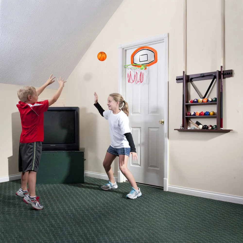 

Clispeed Kids Basketball Hoop Set Cartoon Hanging Wall Mounted Mini Hoop with Net Portable Educational Indoor