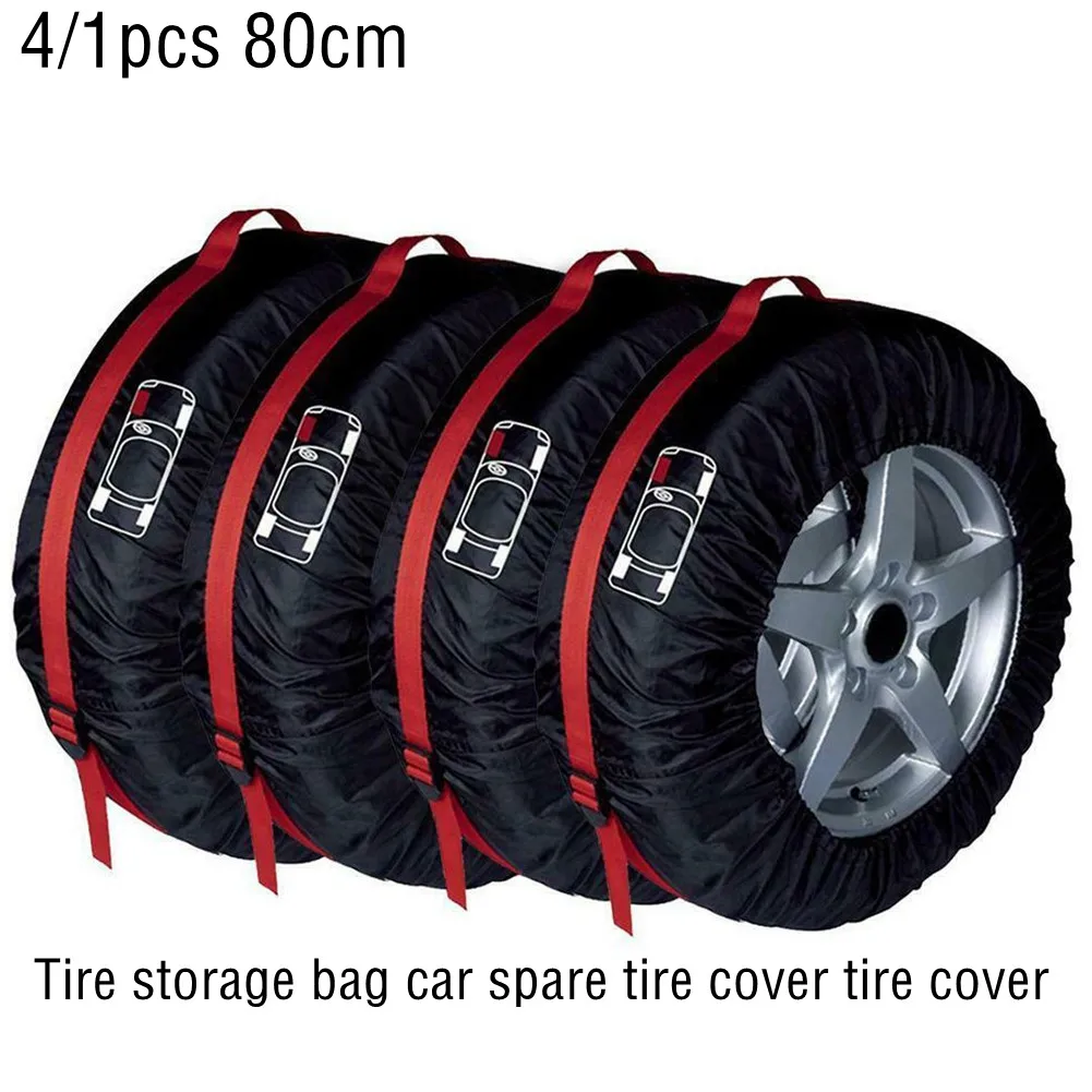 

4/1pcs Universal Car Spare Tire Wheel Protection Cover Storage Bag Tote Diameter 80cm L Adjustable Size Reinforced Straps Sides