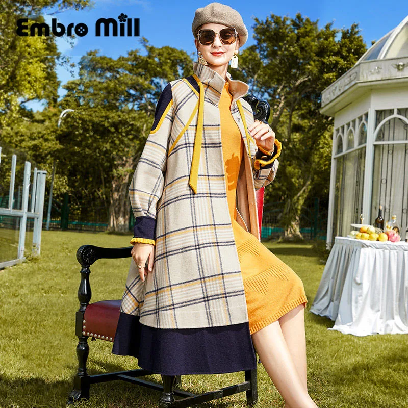 

Autumn And Winter New Luxurious Plaid Double-Sided Woolen Coat Women's Street Style Mid-Length Single-Breasted Coat S-XL