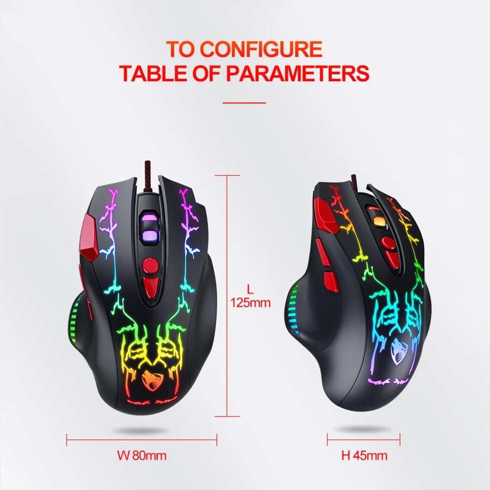 

New Ergonomic Wired Gaming Mouse USB Wired 6400DPI Silent mouse With 8 Buttons With LED Color Backlight, Suitable For PC Laptops