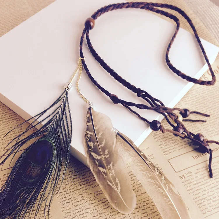 Новинка Женский ободок с перьями павлина богемная индийская головная повязка