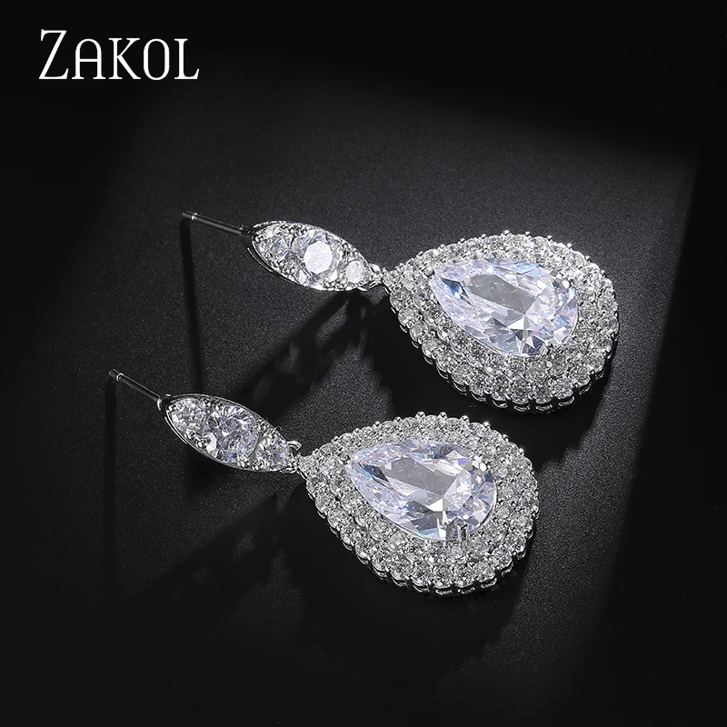 ZAKOL трендовые блестящие серьги в виде капли воды из кубического циркония белого