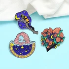 Брошь в виде звездного ночного неба, звезд и луны, темно-синяя брошь с эмалью в виде астронавта, девушки-ночи, дайвера, лацкан для детского значок, ювелирное изделие, подарок