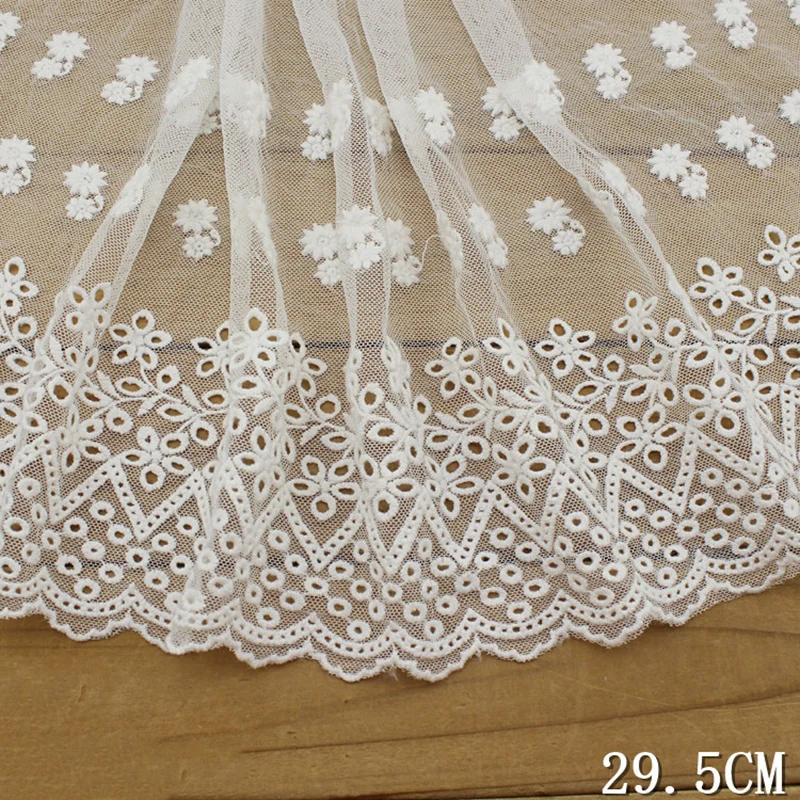 

1lot(about 72yards) Flower Lace Trim 29.5cm Wide Cotton Cloth Off White Fabric Curtain Clothes Dress DIY Sewing Decoration