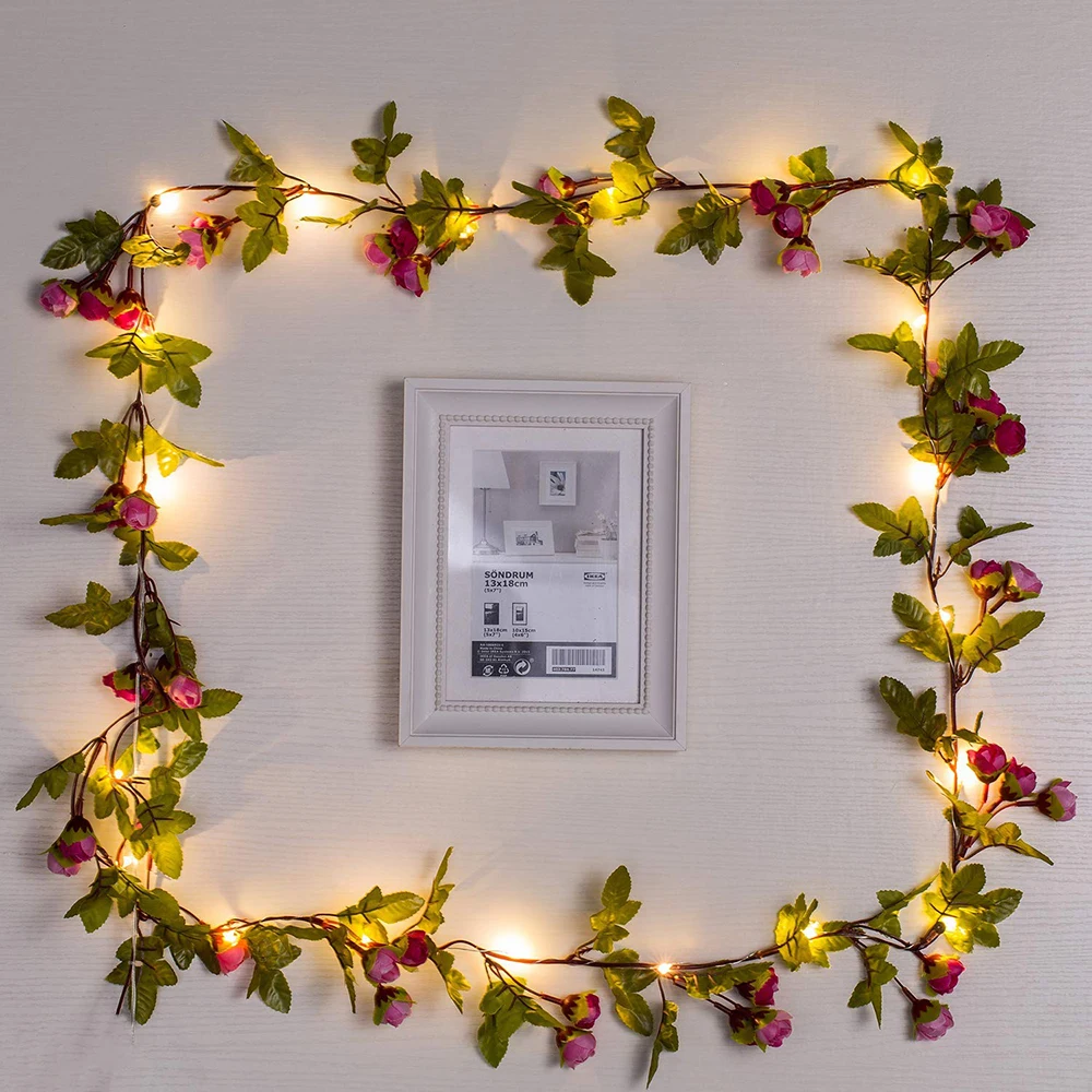 

Xmas Rose Flower Vine String Lights 20/50/100leds Artificial Rose Vine Lights for Wedding Holiday Fairy Hanging Garland Decor