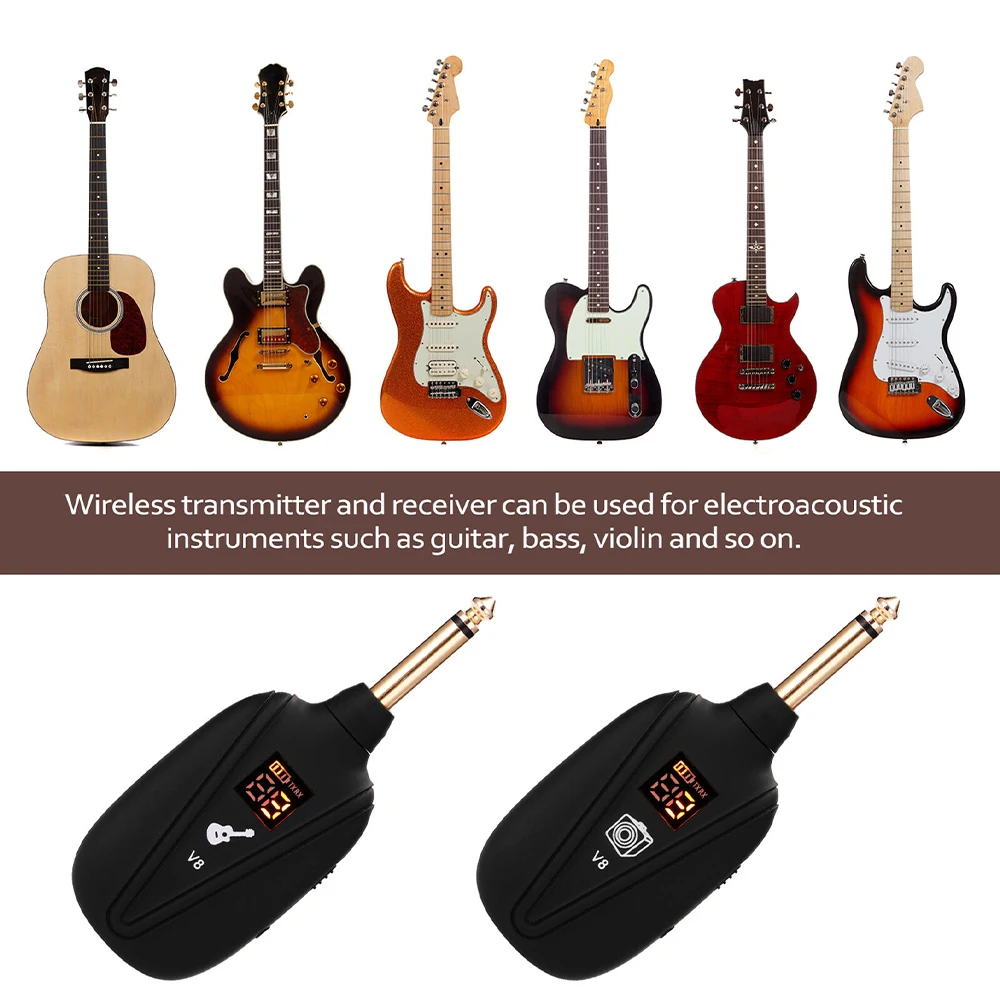 

2 PCS Wireless Guitar System 4 Channels Wireless Guitar Transmitter Receiver for Electric Guitar Bass Guitar Accessories