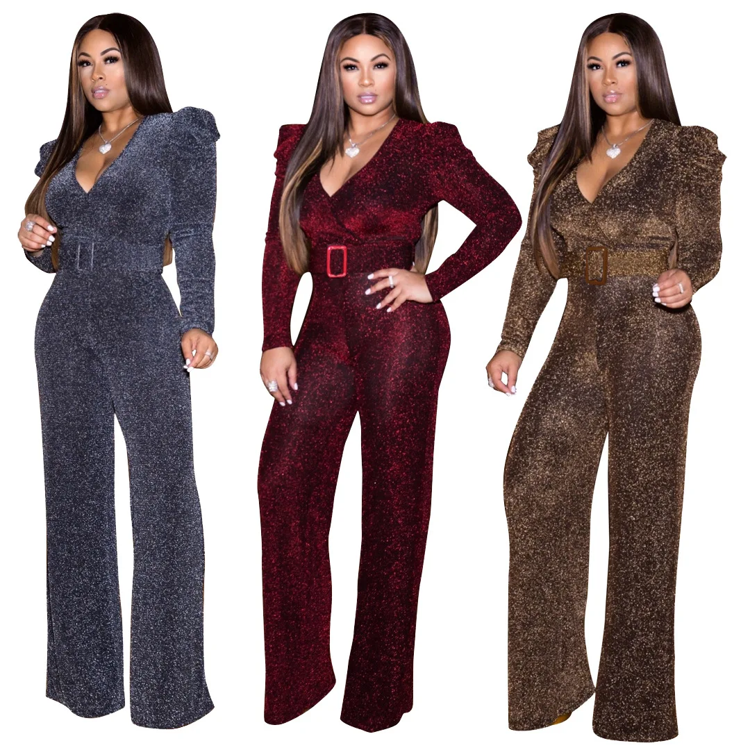 Блестящий комбинезон для женщин сезон осень зима с длинными рукавами и открытой