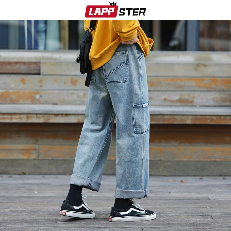 LAPPSTER уличные джинсы хараюку брюки 2020 Мужские Винтажные шаровары джинсовые