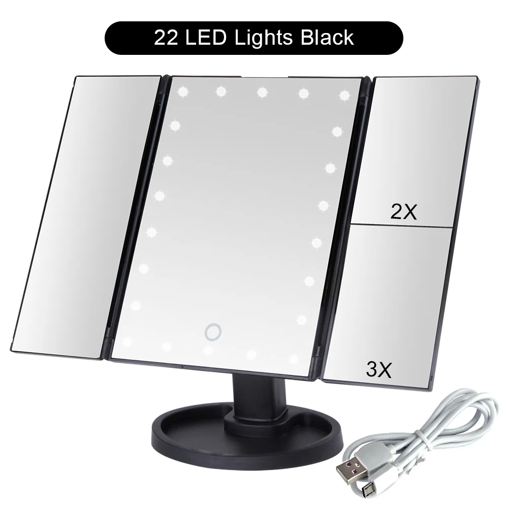 BK 22 Lights Set B 22 светодиодный регулируемый зеркало для макияжа с лампой с 1X/2X/3X/10X увеличительное стекло компактная Гибкая Косметика туалетное зеркало карманные зеркальца - Цвет: BK 22 Lights Set B