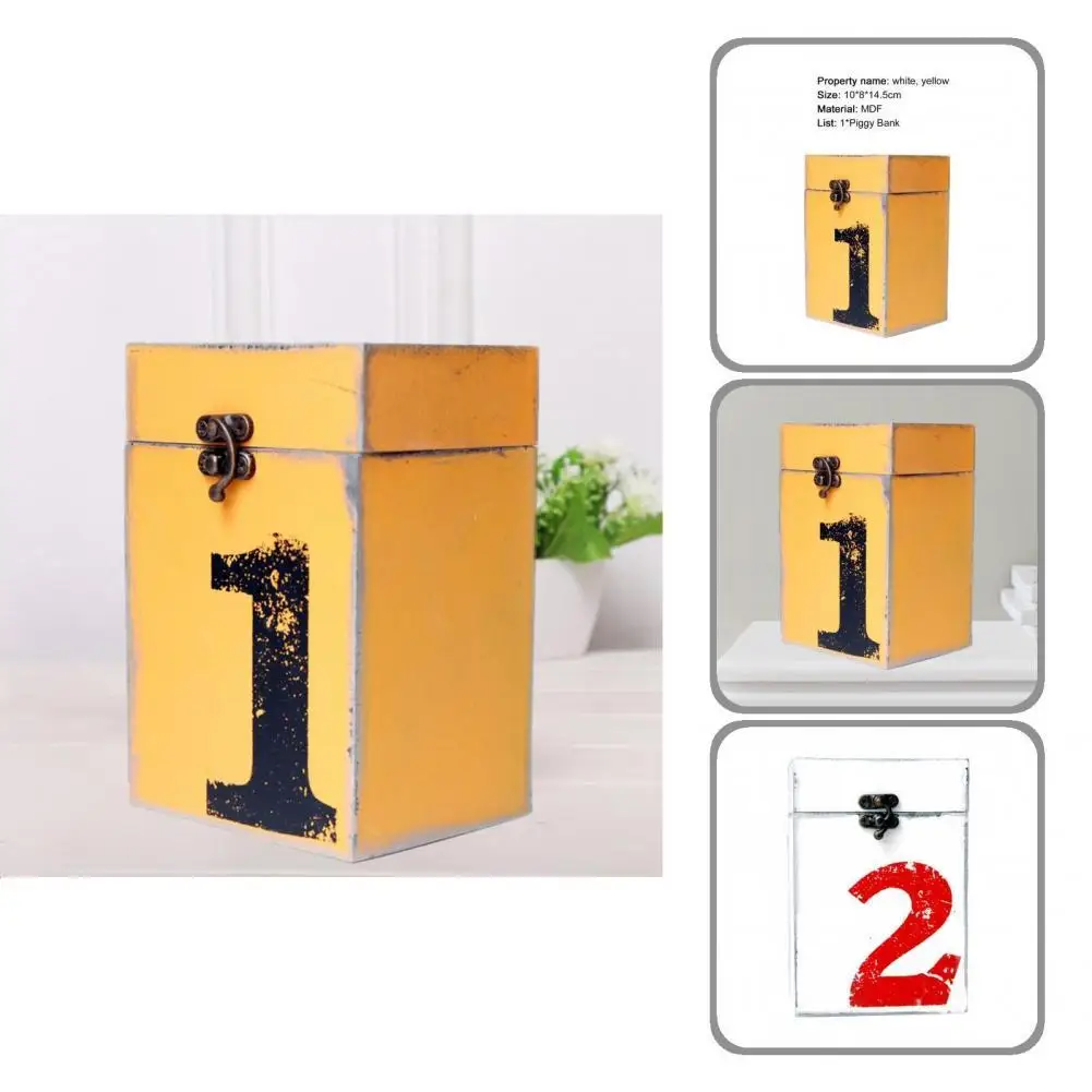 

Density Board Novel Numbers Pattern Coin Cash Bank Corrosion Resistant Money Bank Portable for Living Room