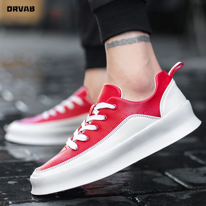 

Туфли мужские кожаные на шнуровке, мягкие удобные мокасины, толстая подошва, дизайнерские кроссовки, белые красные черные