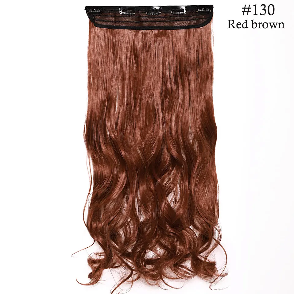 red brown S-noilite, 47 цветов, 24 дюйма, длинные волнистые женские волосы на заколках, цельные синтетические волосы для наращивания, черный, коричневый, накладные волосы на заколках для женщин - Цвет: red brown