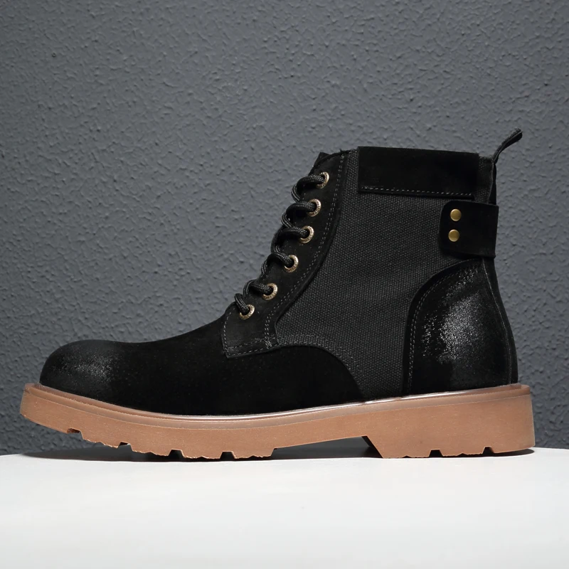 

Men's Genuine Leather Martin Boots High Causal Shoes Men Retro Thick Warm Desert Boots for Autumn Winter Classic Black Brown